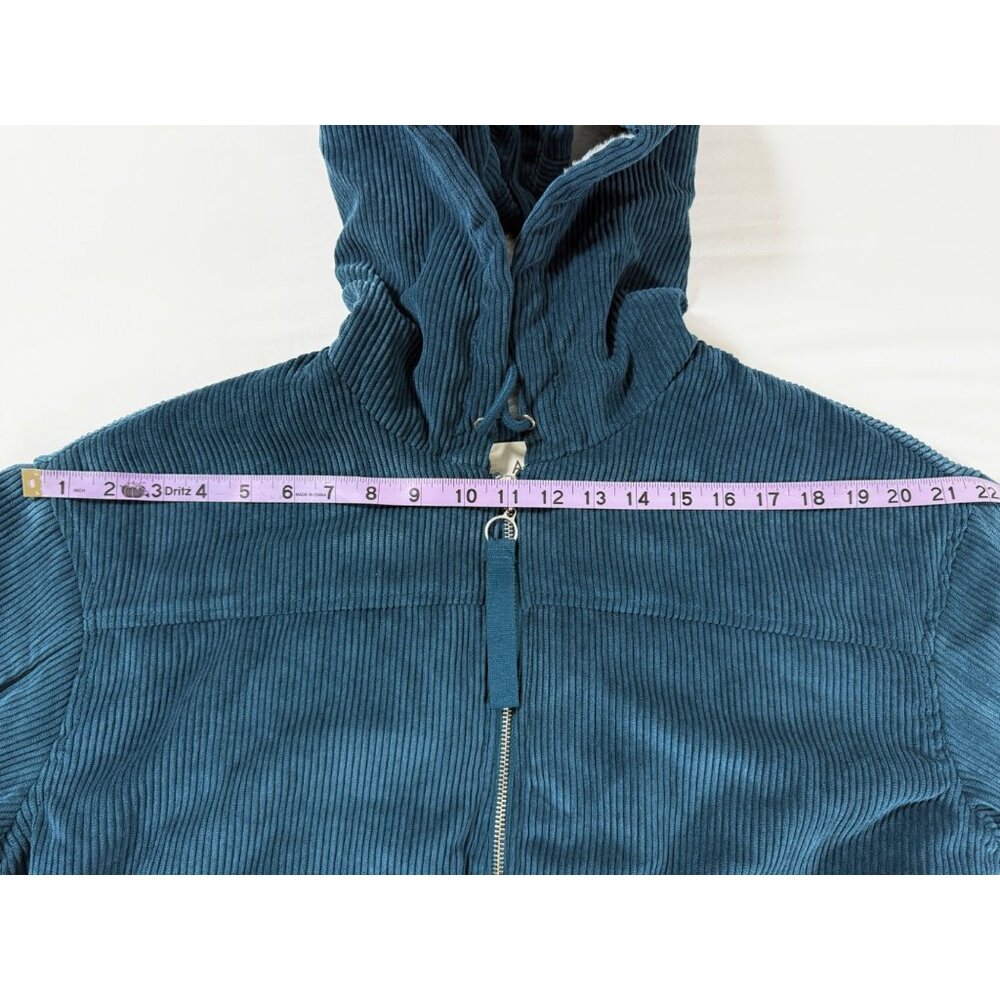 Women’s Y2K Teal Corduroy Sherpa Lined Zip Hoodie Jacket Large Cozy Retro Soft - Picture 9 of 12